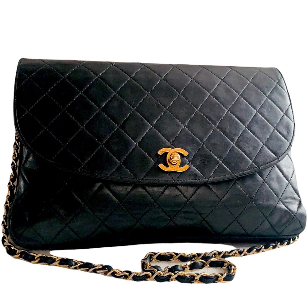 CHANEL Lambskin Quilted Jumbo 24k Gold Flap Bag